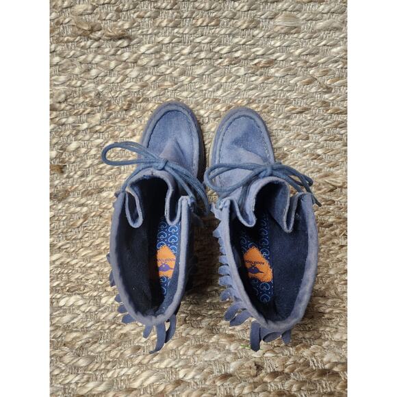 Rocket Dog Wedge Booties Blue Suede Moccasin Fringe Women's 8 - Picture 9 of 12